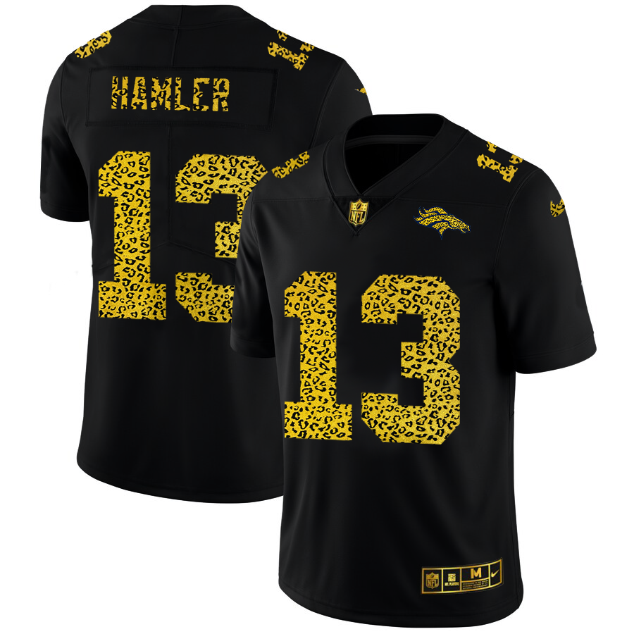 Denver Broncos #13 KJ Hamler Men's Nike Leopard Fashion Vapor Limited NFL Jersey Black