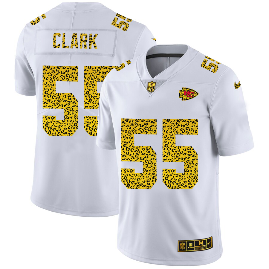 Kansas City Chiefs #55 Frank Clark Men's Nike Flocked Leopard Vapor Limited NFL Jersey White