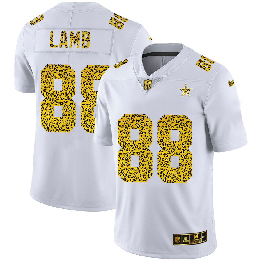 Dallas Cowboys #88 CeeDee Lamb Men's Nike Flocked Leopard Vapor Limited NFL Jersey White