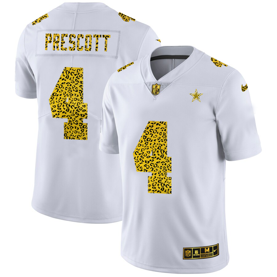 Dallas Cowboys #4 Dak Prescott Men's Nike Flocked Leopard Vapor Limited NFL Jersey White