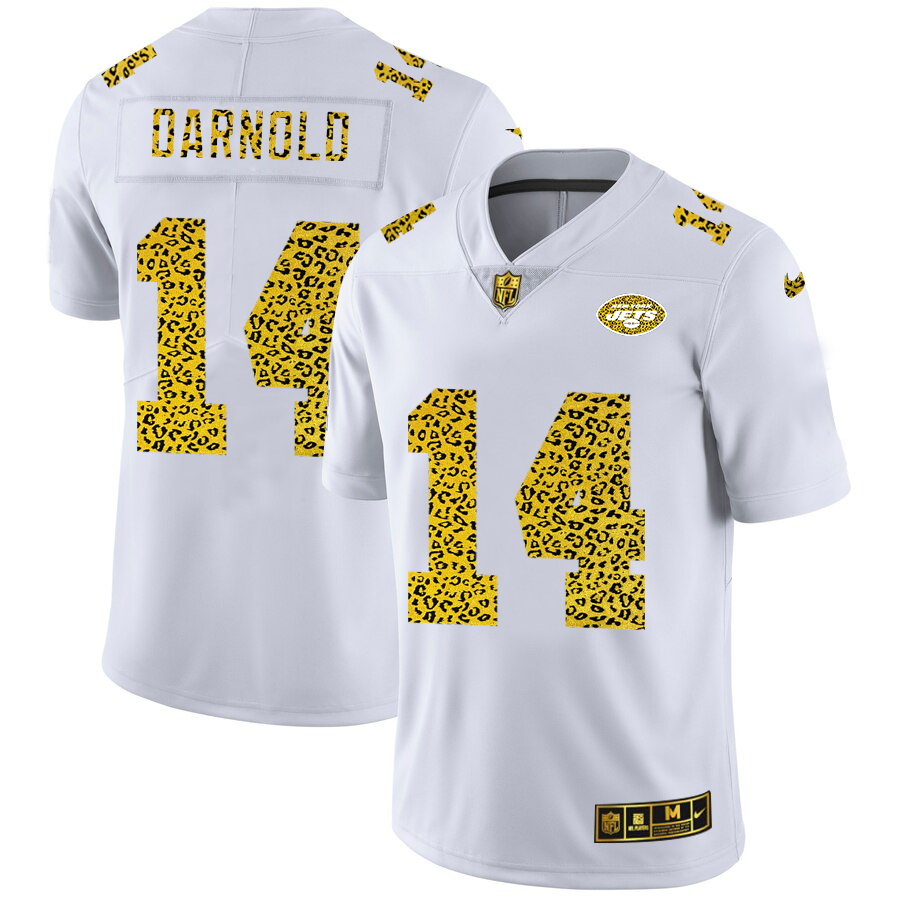 New York Jets #14 Sam Darnold Men's Nike Flocked Leopard Vapor Limited NFL Jersey White