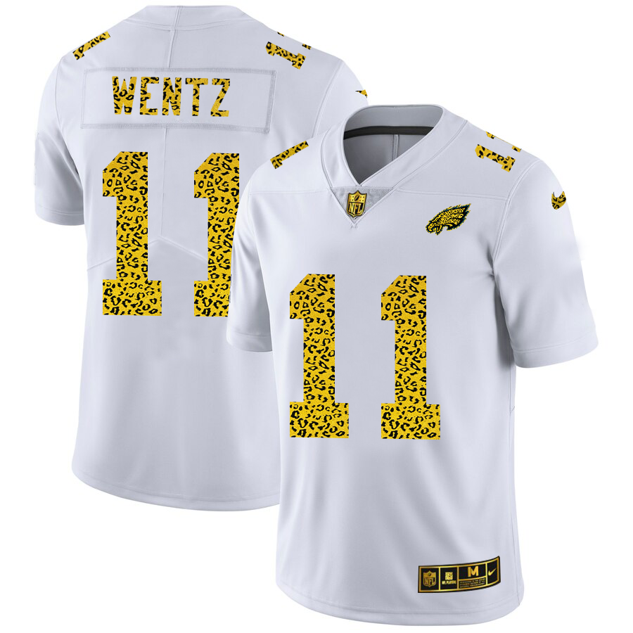 Philadelphia Eagles #11 Carson Wentz Men's Nike Flocked Leopard Vapor Limited NFL Jersey White