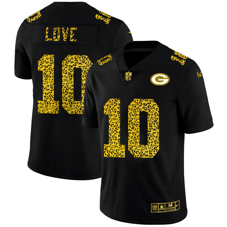 Green Bay Packers #10 Jordan Love Men's Nike Leopard Fashion Vapor Limited NFL Jersey Black