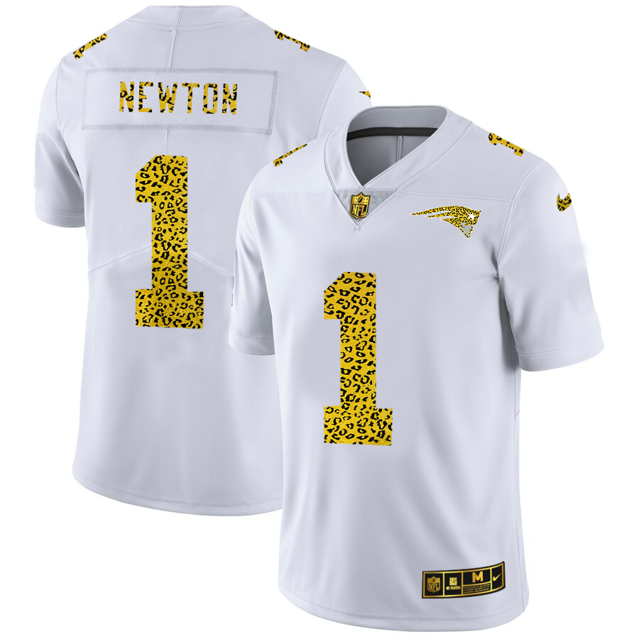 New England Patriots #1 Cam Newton Men's Nike Flocked Leopard Vapor Limited NFL Jersey White