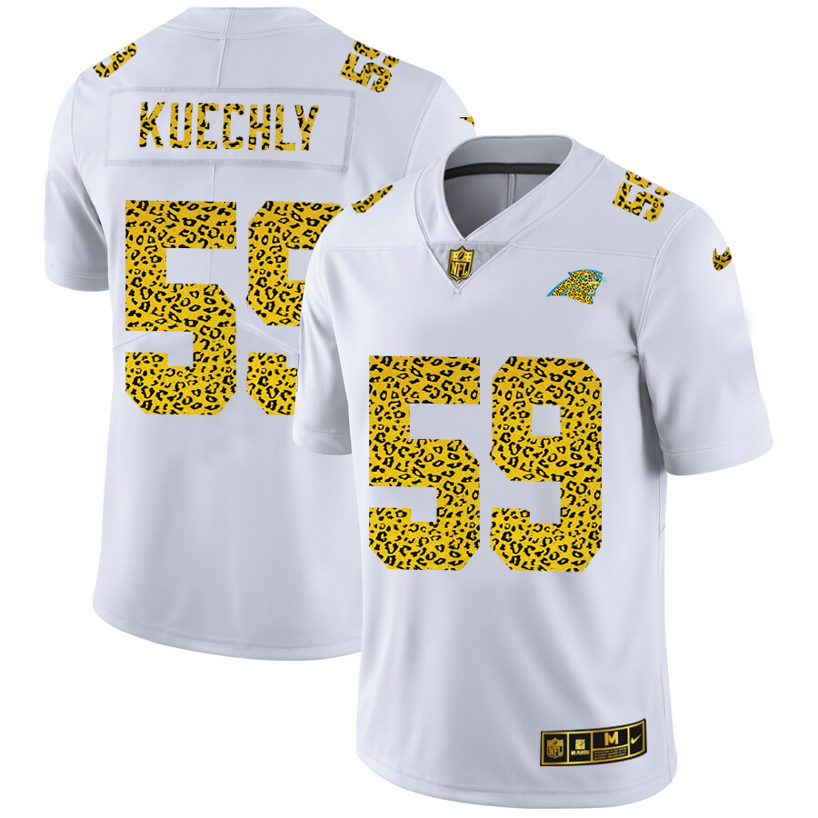 Carolina Panthers #59 Luke Kuechly Men's Nike Flocked Leopard Vapor Limited NFL Jersey White