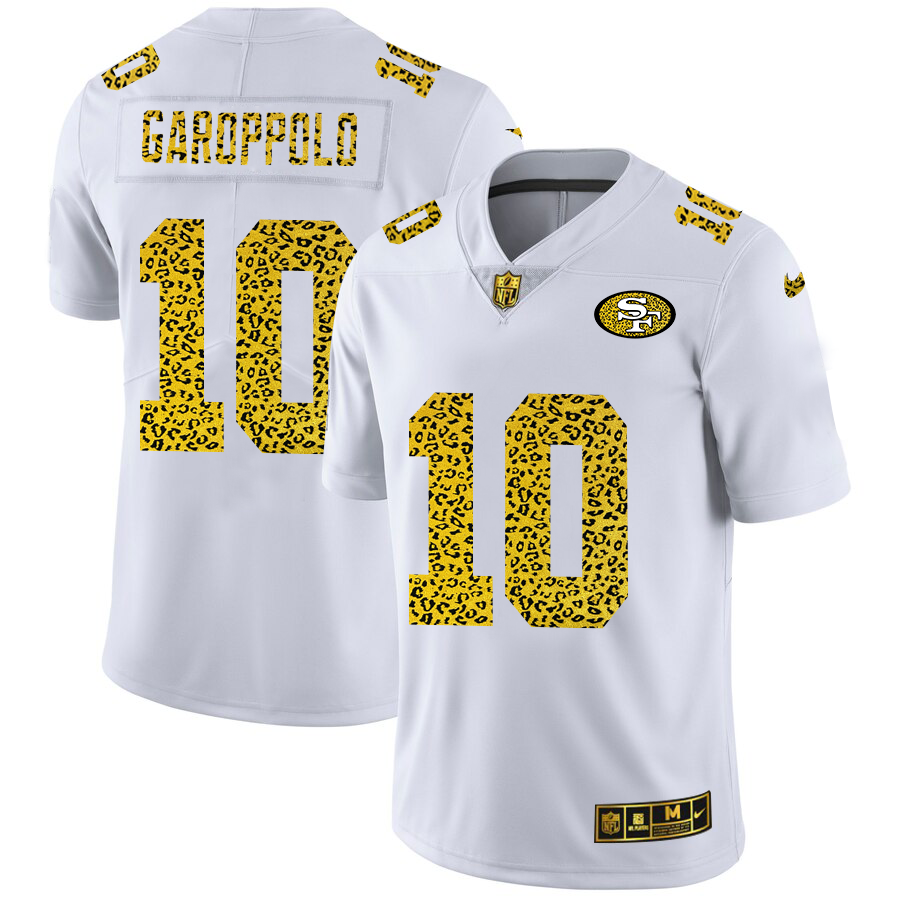 San Francisco 49ers #10 Jimmy Garoppolo Men's Nike Flocked Leopard Vapor Limited NFL Jersey White