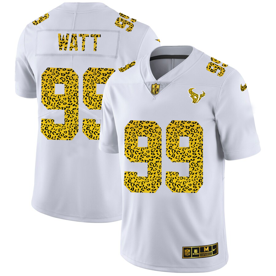 Houston Texans #99 J.J. Watt Men's Nike Flocked Leopard Vapor Limited NFL Jersey White