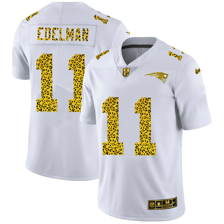 New England Patriots #11 Julian Edelman Men's Nike Flocked Leopard Vapor Limited NFL Jersey White