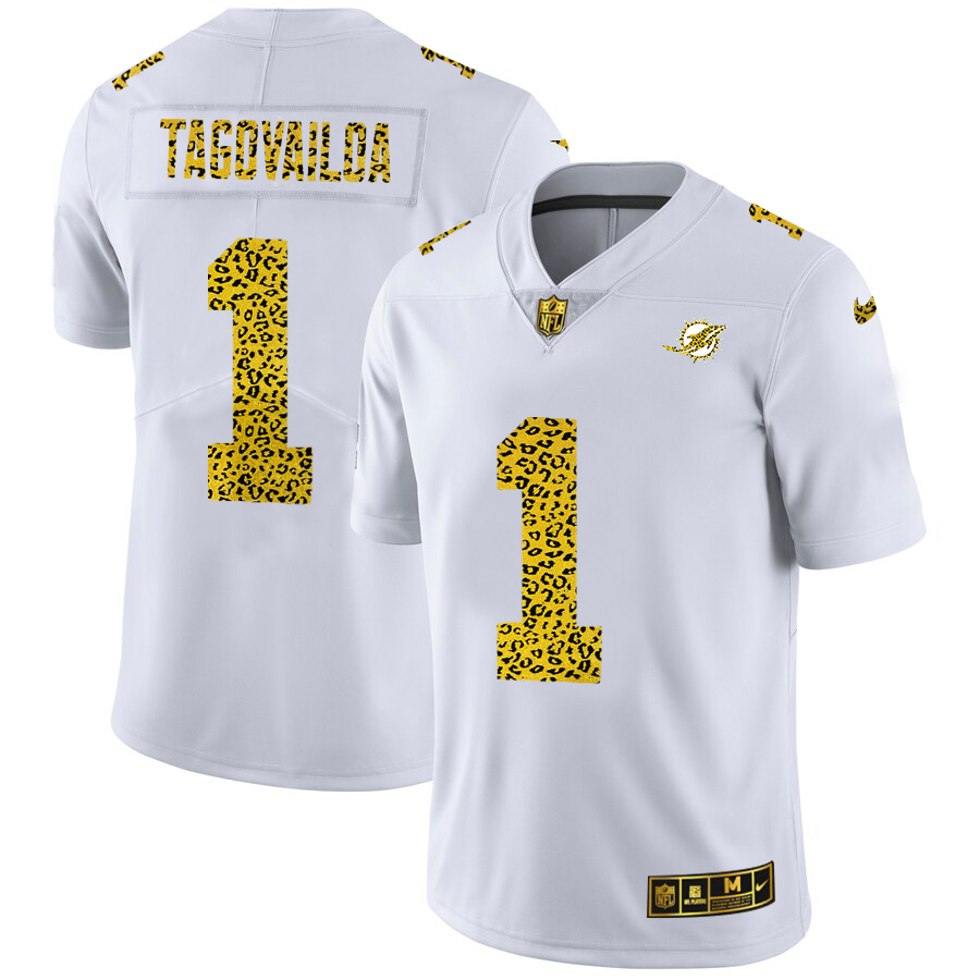 Miami Dolphins #1 Tua Tagovailoa Men's Nike Flocked Leopard Vapor Limited NFL Jersey White