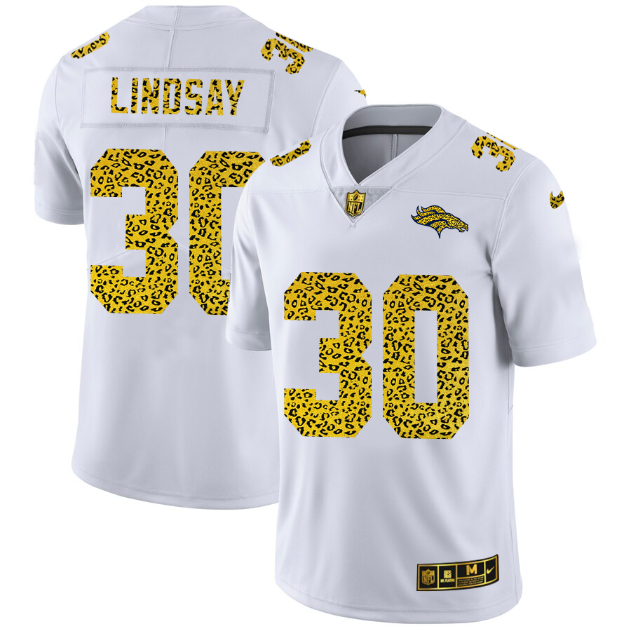 Denver Broncos #30 Phillip Lindsay Men's Nike Flocked Leopard Vapor Limited NFL Jersey White