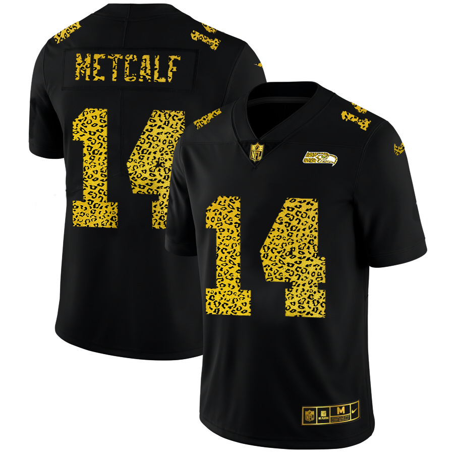 Seattle Seahawks #14 DK Metcalf Men's Nike Leopard Fashion Vapor Limited NFL Jersey Black