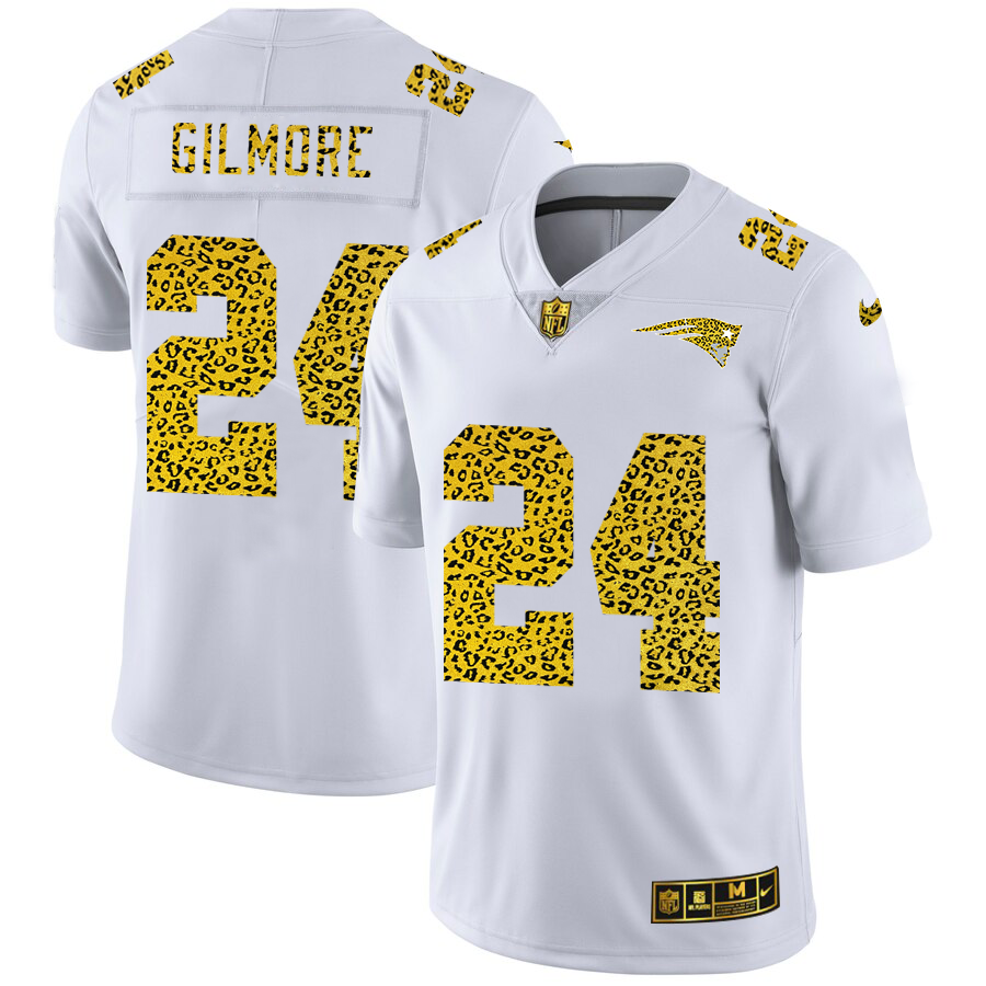 New England Patriots #24 Stephon Gilmore Men's Nike Flocked Leopard Vapor Limited NFL Jersey White