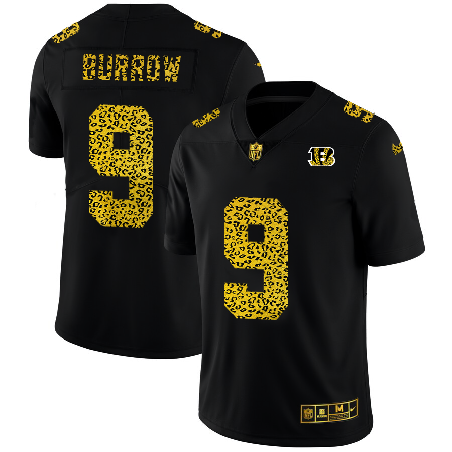 Cincinnati Bengals #9 Joe Burrow Men's Nike Leopard Fashion Vapor Limited NFL Jersey Black