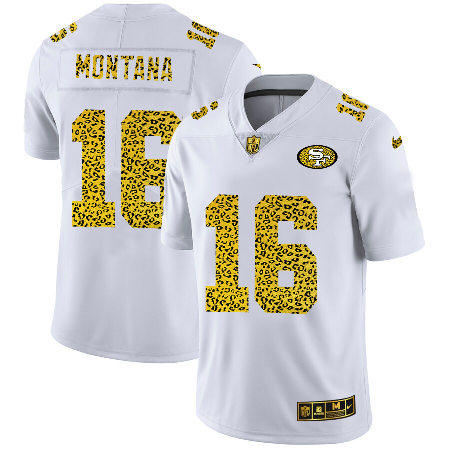 San Francisco 49ers #16 Joe Montana Men's Nike Flocked Leopard Vapor Limited NFL Jersey White