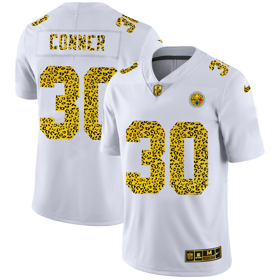 Pittsburgh Steelers #30 James Conner Men's Nike Flocked Leopard Vapor Limited NFL Jersey White