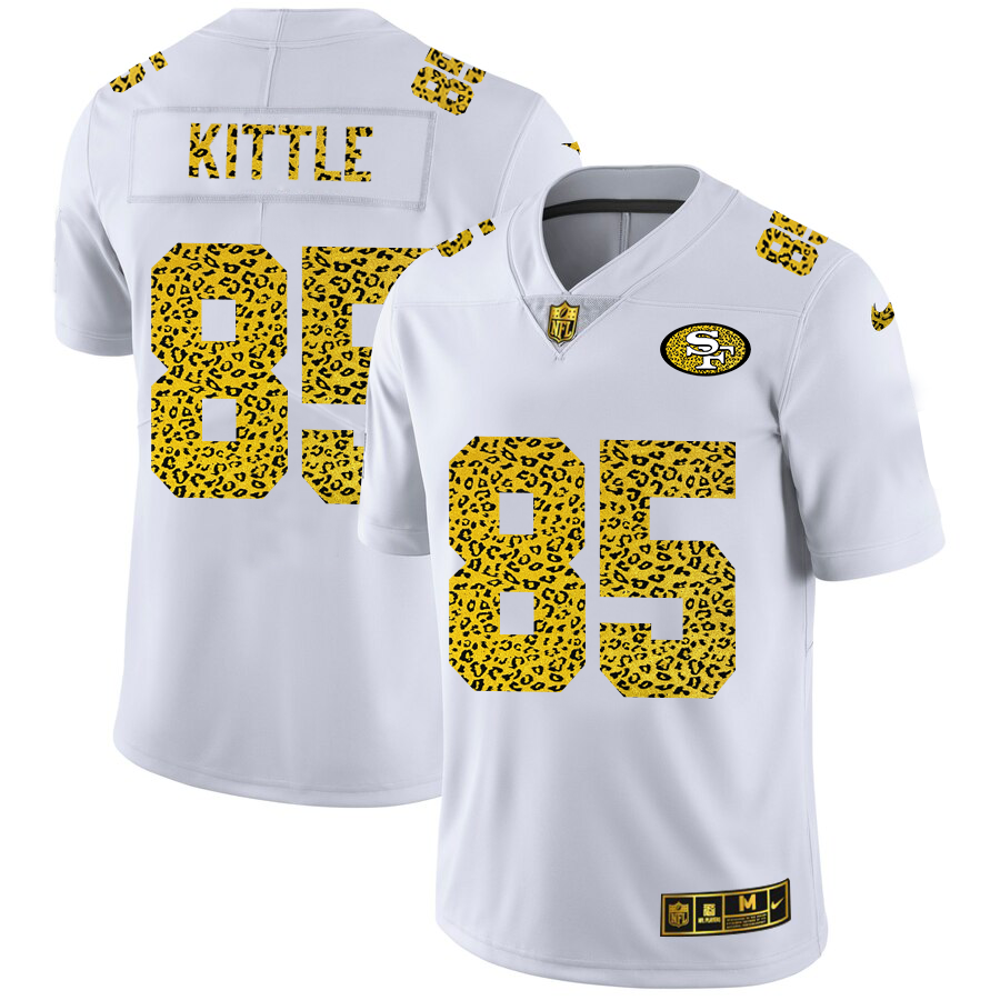 San Francisco 49ers #85 George Kittle Men's Nike Flocked Leopard Vapor Limited NFL Jersey White