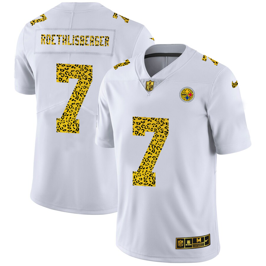 Pittsburgh Steelers #7 Ben Roethlisberger Men's Nike Flocked Leopard Vapor Limited NFL Jersey White