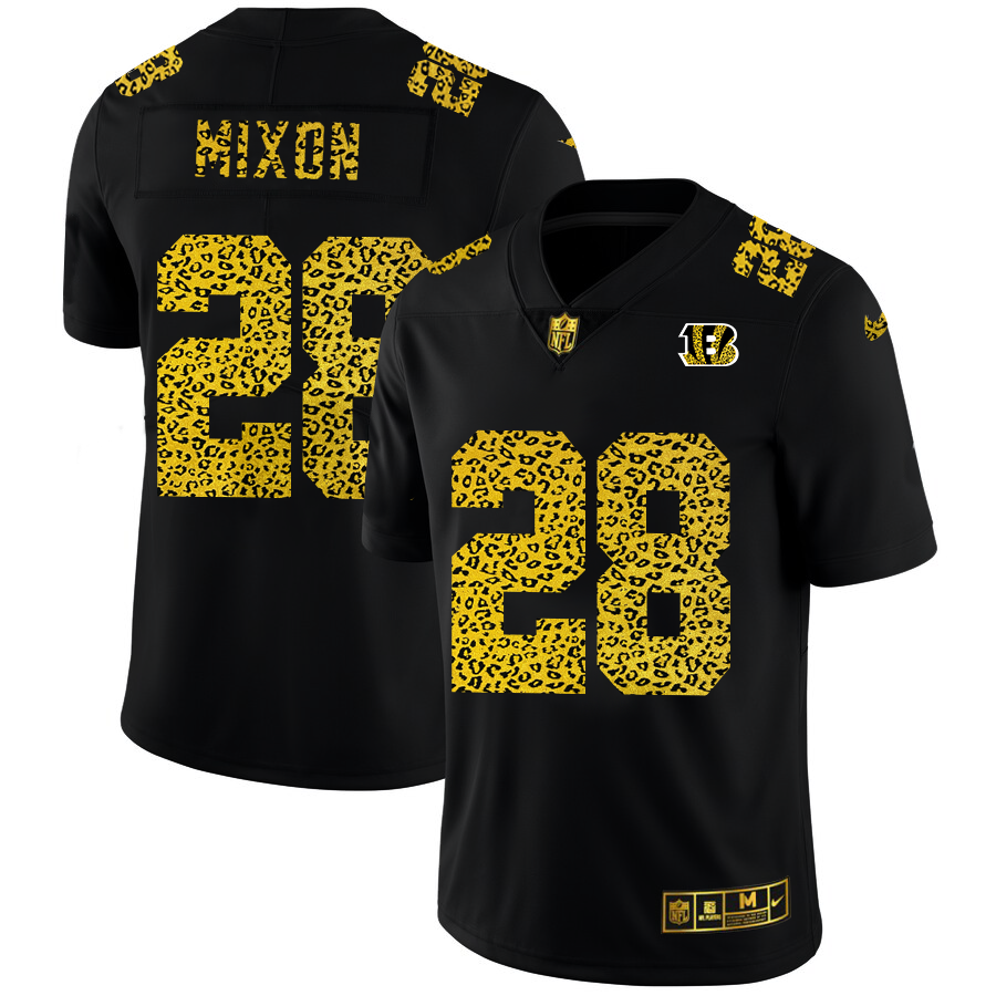 Cincinnati Bengals #28 Joe Mixon Men's Nike Leopard Fashion Vapor Limited NFL Jersey Black