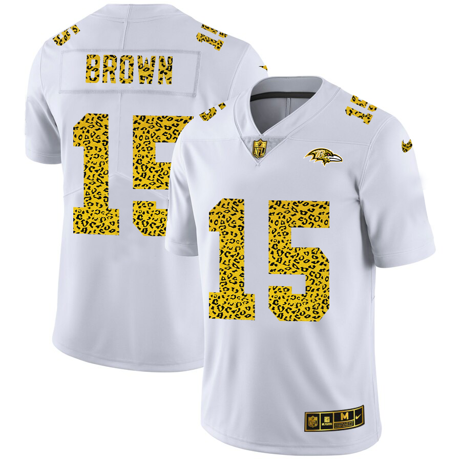 Baltimore Ravens #15 Marquise Brown Men's Nike Flocked Leopard Vapor Limited NFL Jersey White