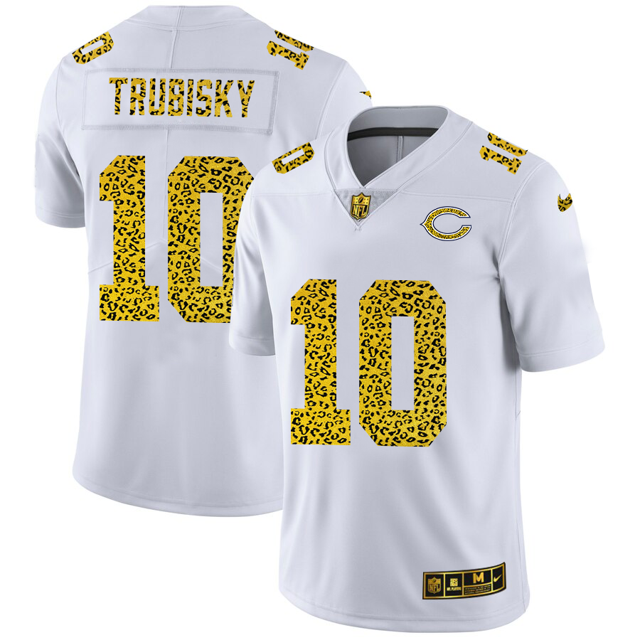 Chicago Bears #10 Mitchell Trubisky Men's Nike Flocked Leopard Vapor Limited NFL Jersey White