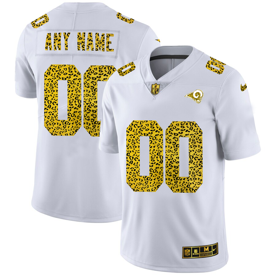 Los Angeles Rams Custom Men's Nike Flocked Leopard Vapor Limited NFL Jersey White