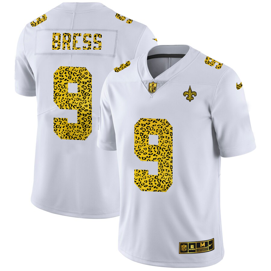 New Orleans Saints #9 Drew Brees Men's Nike Flocked Leopard Vapor Limited NFL Jersey White