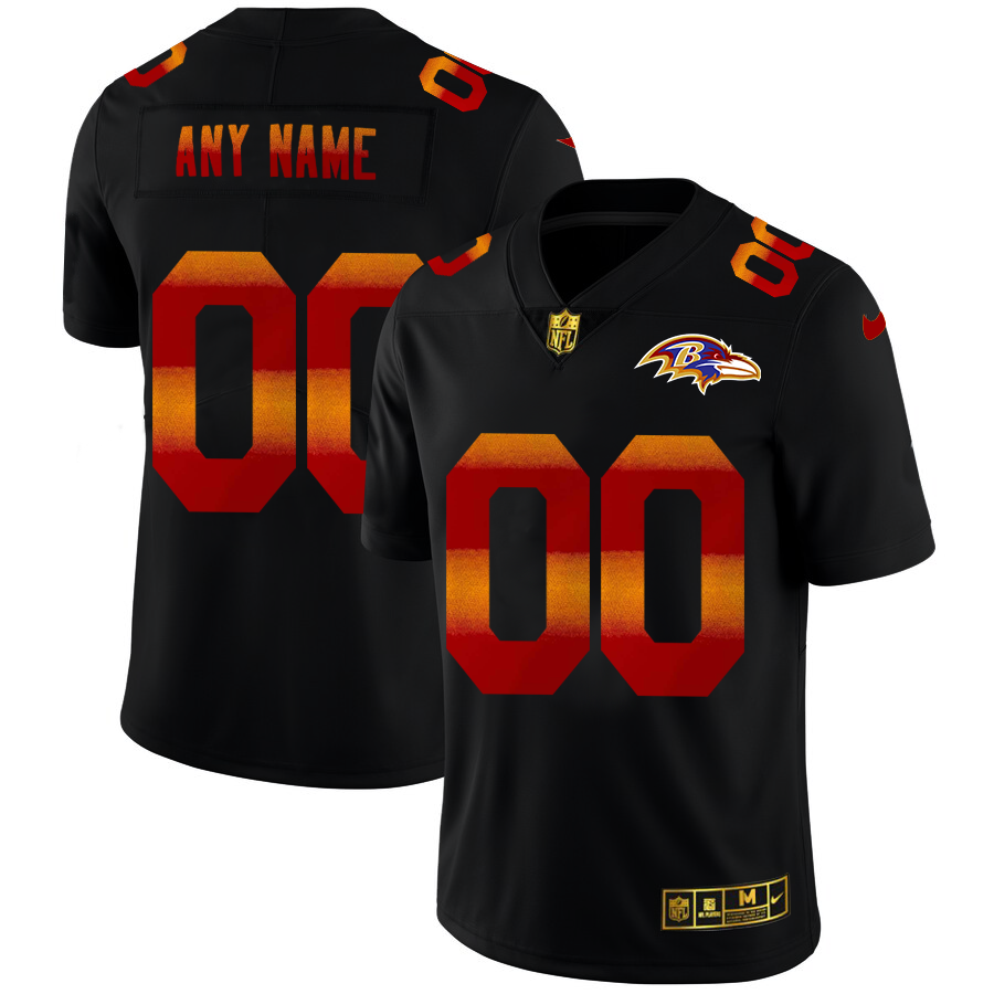 Baltimore Ravens Custom Men's Black Nike Red Orange Stripe Vapor Limited NFL Jersey