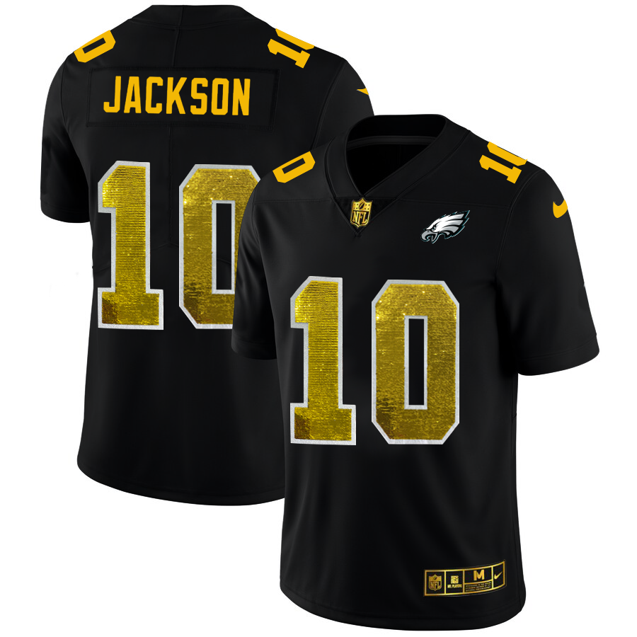 Philadelphia Eagles #10 Desean Jackson Men's Black Nike Golden Sequin Vapor Limited NFL Jersey