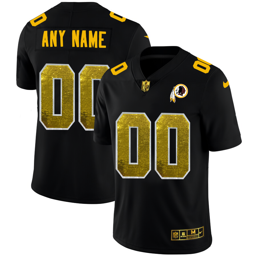 Washington Redskins Custom Men's Black Nike Golden Sequin Vapor Limited NFL Jersey