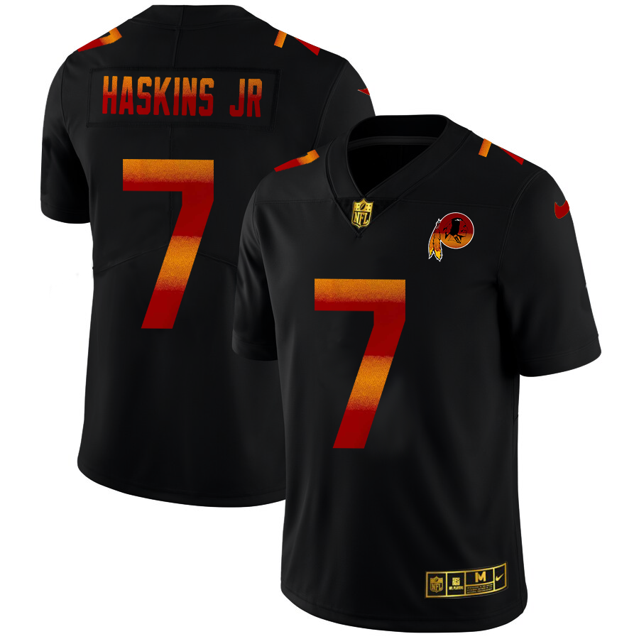 Washington Redskins #7 Dwayne Haskins Jr Men's Black Nike Red Orange Stripe Vapor Limited NFL Jersey