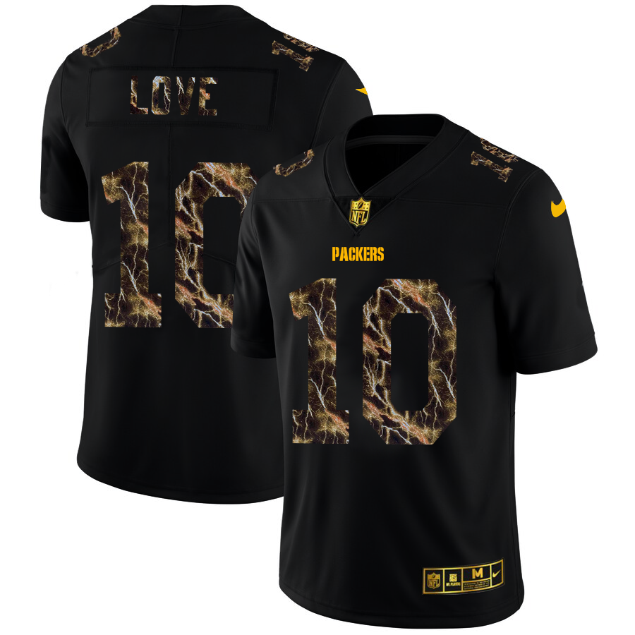 Green Bay Packers #10 Jordan Love Men's Black Nike Flocked Lightning Vapor Limited NFL Jersey