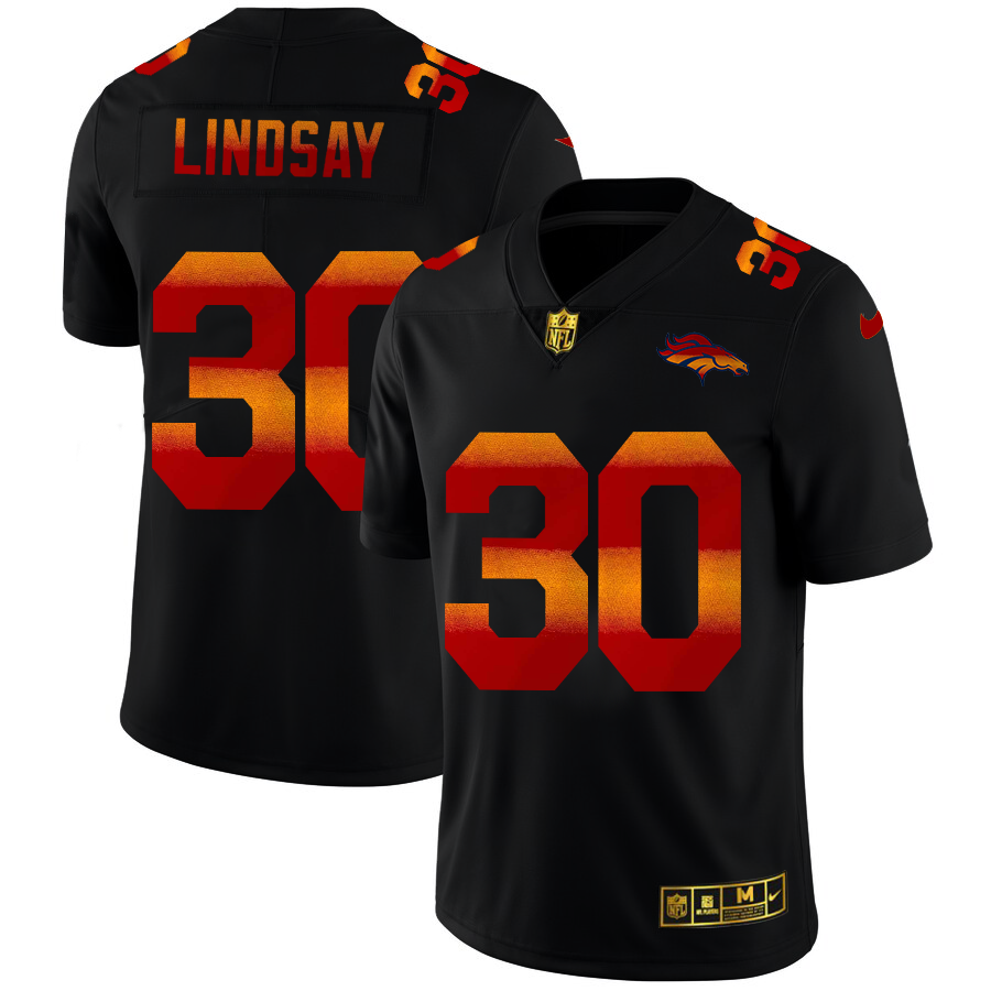 Denver Broncos #30 Phillip Lindsay Men's Black Nike Red Orange Stripe Vapor Limited NFL Jersey