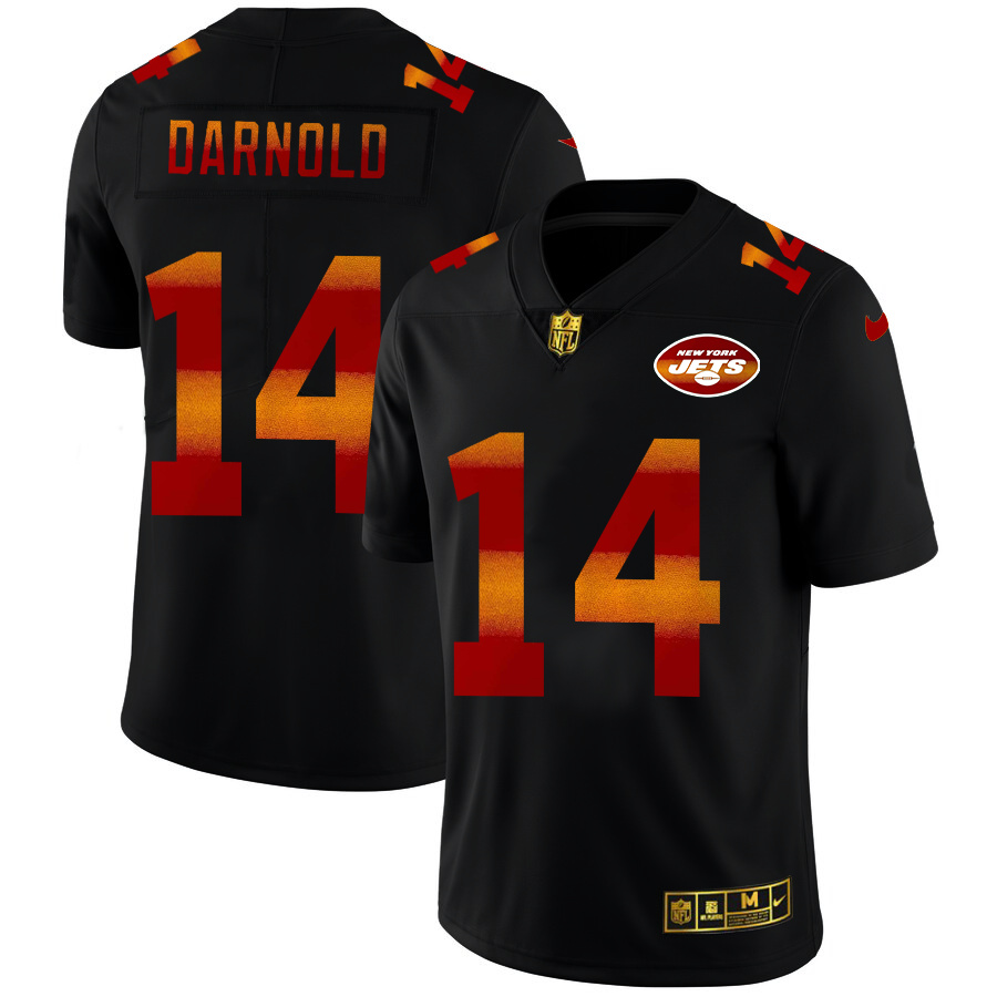 New York Jets #14 Sam Darnold Men's Black Nike Red Orange Stripe Vapor Limited NFL Jersey