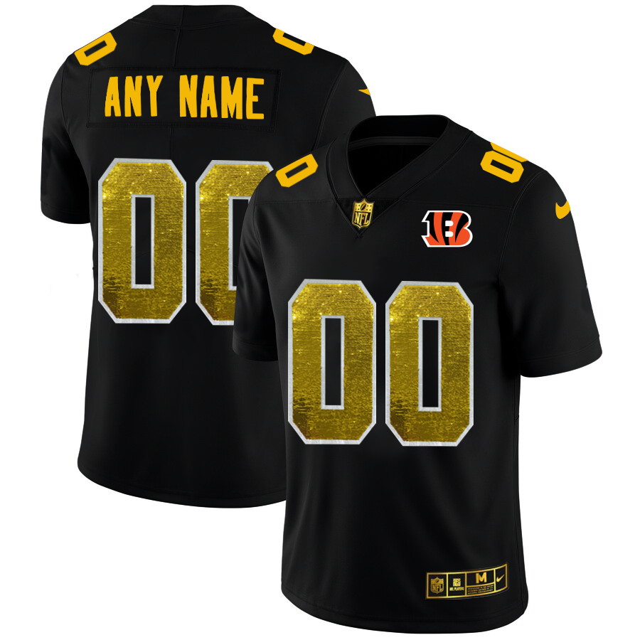 Cincinnati Bengals Custom Men's Black Nike Golden Sequin Vapor Limited NFL Jersey