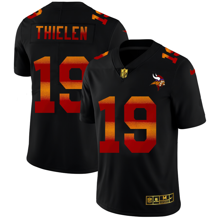 Minnesota Vikings #19 Adam Thielen Men's Black Nike Red Orange Stripe Vapor Limited NFL Jersey