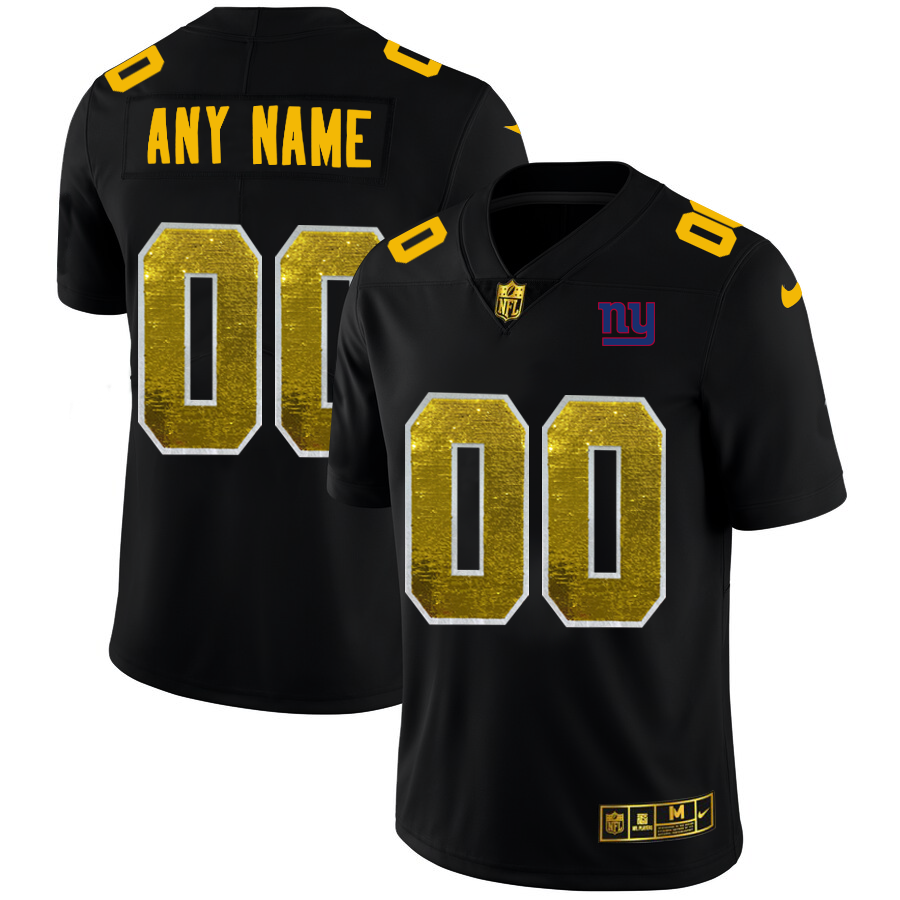 New York Giants Custom Men's Black Nike Golden Sequin Vapor Limited NFL Jersey