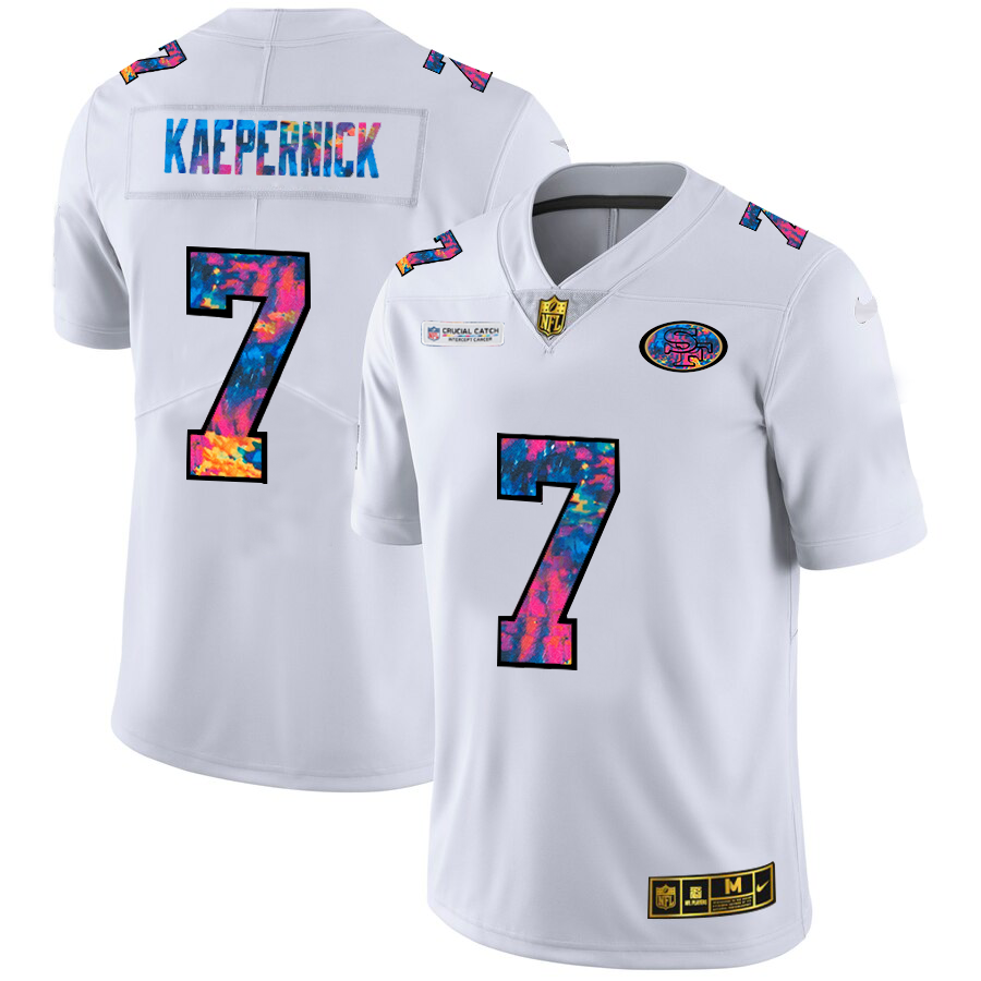 San Francisco 49ers #7 Colin Kaepernick Men's White Nike Multi-Color 2020 NFL Crucial Catch Limited NFL Jersey