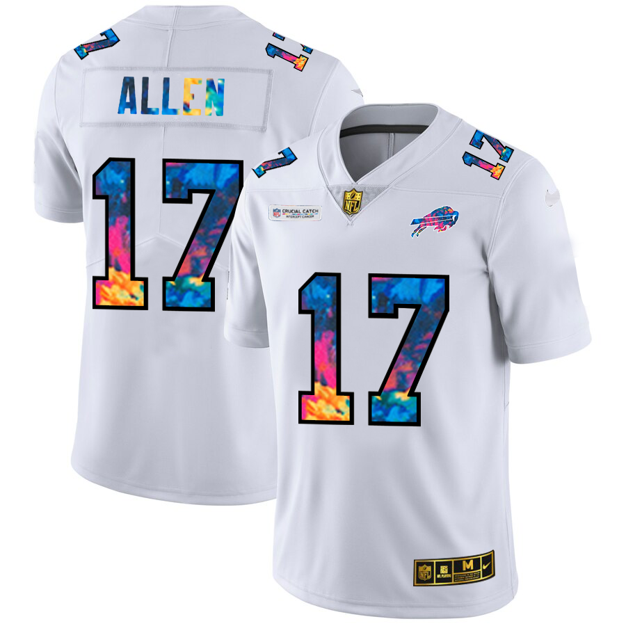 Buffalo Bills #17 Josh Allen Men's White Nike Multi-Color 2020 NFL Crucial Catch Limited NFL Jersey