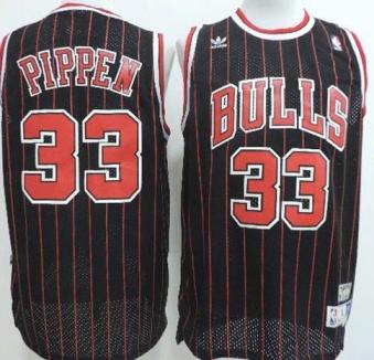 Chicago Bulls 33 Scottie Pippen Black Red Strip NBA Jerseys