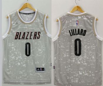 Blazers #0 Damian Lillard Grey City Light Stitched NBA Jersey