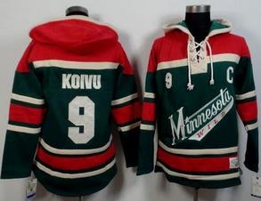 Minnesota Wild #9 Mikko Koivu Green Red Sawyer Hooded Sweatshirt Stitched NHL Jersey