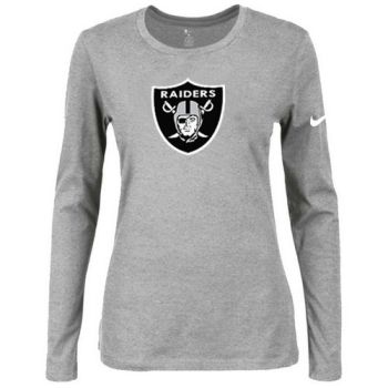 Women's Nike Oakland Raiders Of The City Long Sleeve Tri-Blend NFL T-Shirt Light Grey