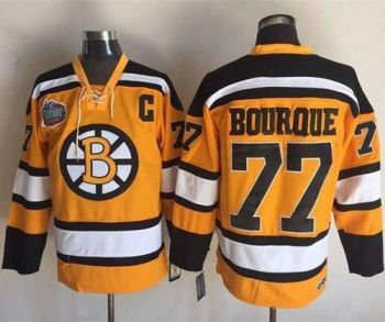 Bruins #77 Ray Bourque Yellow Winter Classic CCM Throwback Stitched NHL Jersey