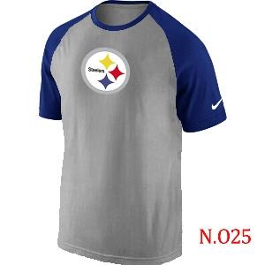 Mens Pittsburgh Steelers Ash Tri Big Play Raglan T-Shirt Grey- Blue