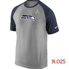 Mens Seattle Seahawks Super Bowl XLIX Ash Tri Big Play Raglan T-Shirt Grey- Navy