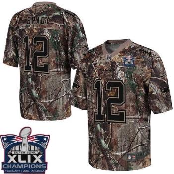 New England Patriots #12 Tom Brady Camo Super Bowl XLIX Champions Patch Men's Stitched NFL Realtree Elite Jersey