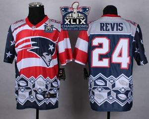 New England Patriots #24 Darrelle Revis Navy Blue Super Bowl XLIX Champions Patch Men's Stitched NFL Elite Noble Fashion Jersey