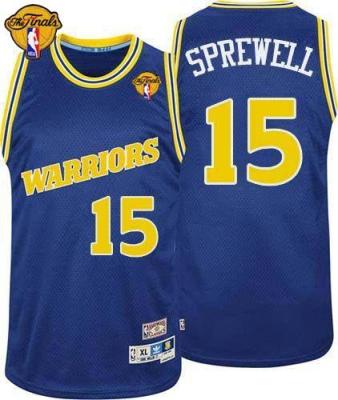 Warriors #15 Latrell Sprewell Blue Throwback The Finals Patch Stitched NBA Jersey