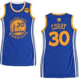 Women's Warriors #30 Stephen Curry Blue The Finals Patch Dress Stitched NBA Jersey