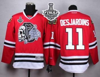 Blackhawks #11 Andrew Desjardins Red(White Skull) 2015 Stanley Cup Stitched NHL Jersey